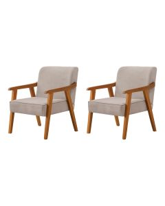 Kit 2 Poltronas Decorativas Paola Base em Madeira Veludo Bege