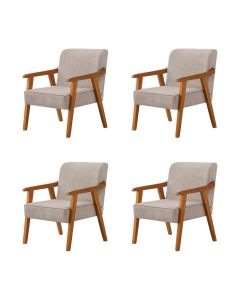 Kit 4 Poltronas Decorativas Paola Base em Madeira Veludo Bege