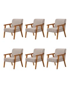 Kit 6 Poltronas Decorativas Paola Base em Madeira Veludo Bege