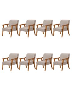 Kit 8 Poltronas Decorativas Paola Base em Madeira Veludo Bege