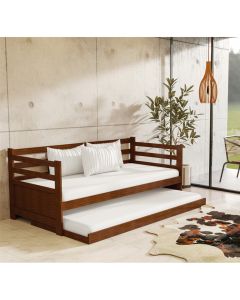 Sofá Cama Solteiro Madeira Castanho Enjoy + Prateleira Rústica