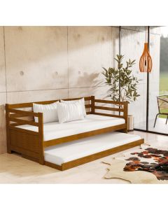 Sofá Cama Solteiro Enjoy em Madeira Rústica - Imbuia