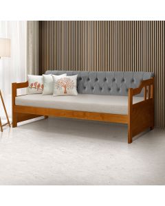 Sofá Cama Dublin Mona Estofado Capitonê Veludo Cinza Madeira - Castanho