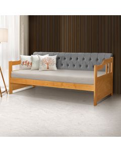 Sofá Cama Dublin Mona Estofado Capitonê Veludo Cinza Madeira - Imbuia